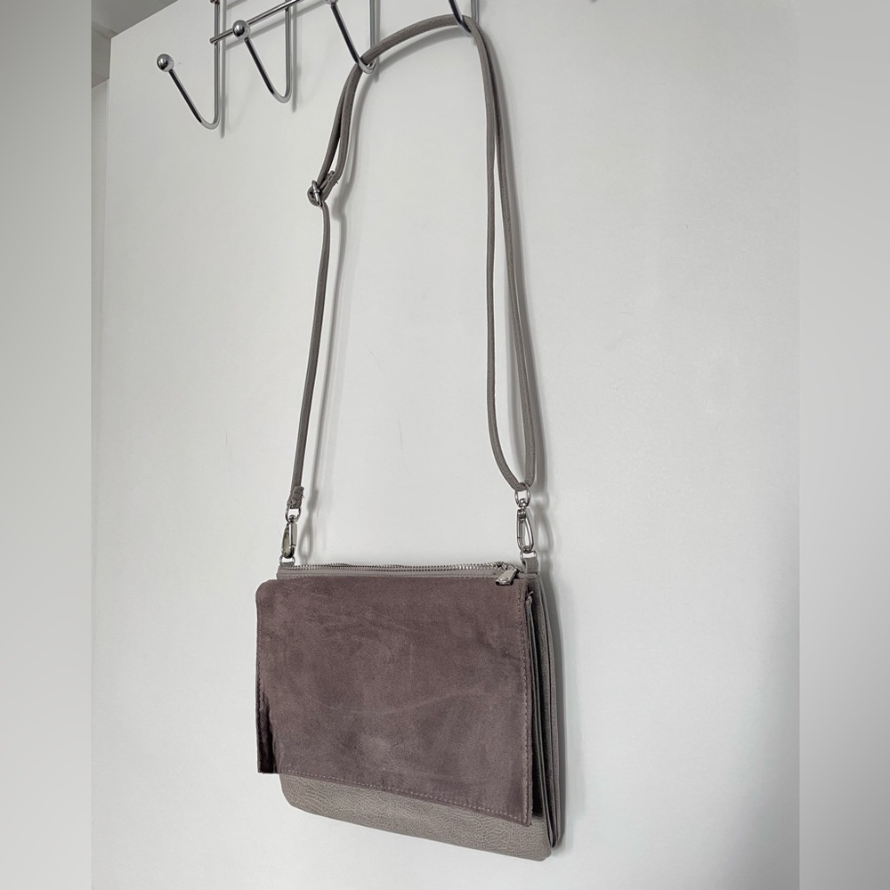 Elegant Gray Faux Leather/Suede Crossbody Bag